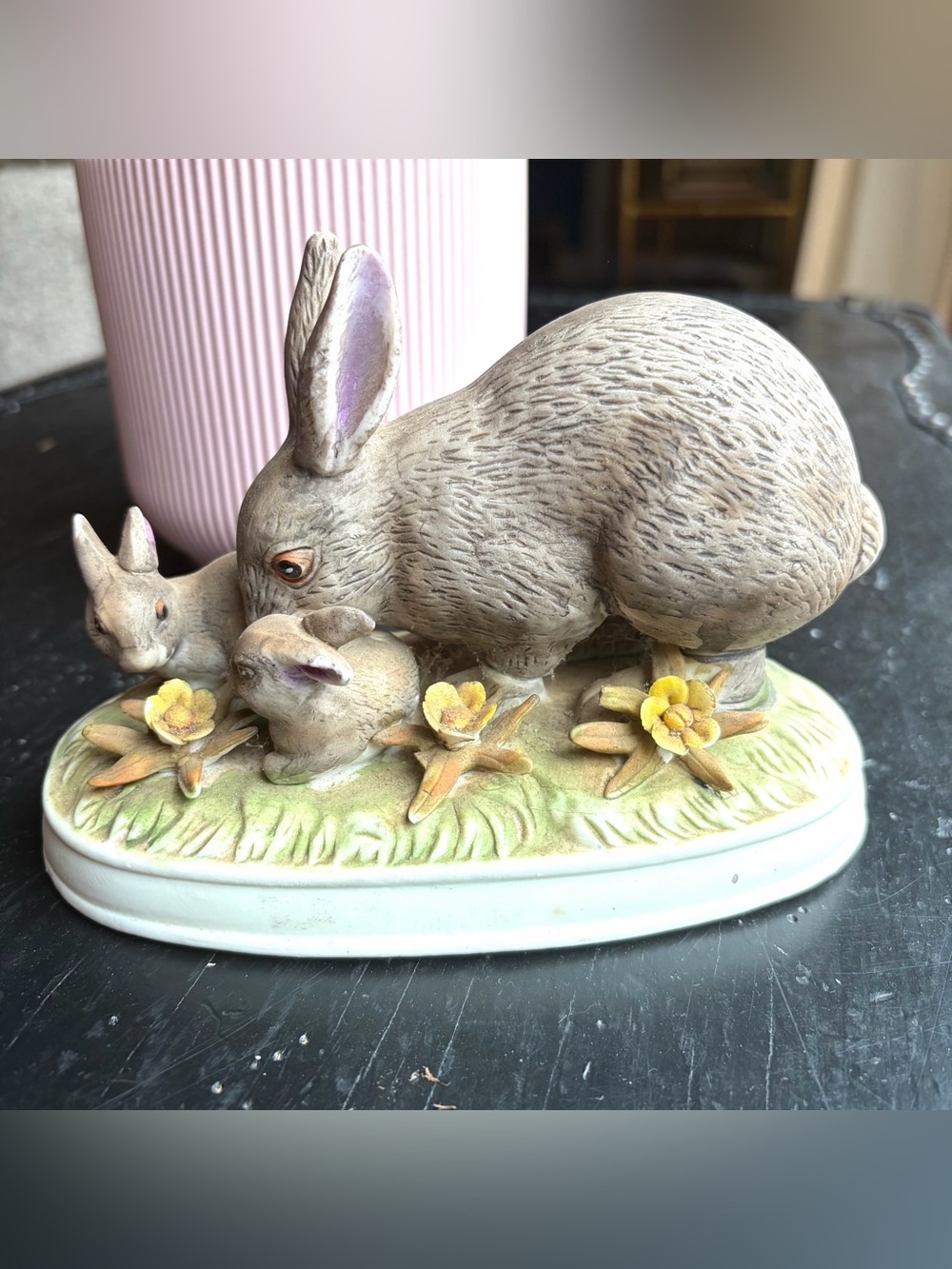 Vintage Rabbit and baby bunnies decorative Figure 7”